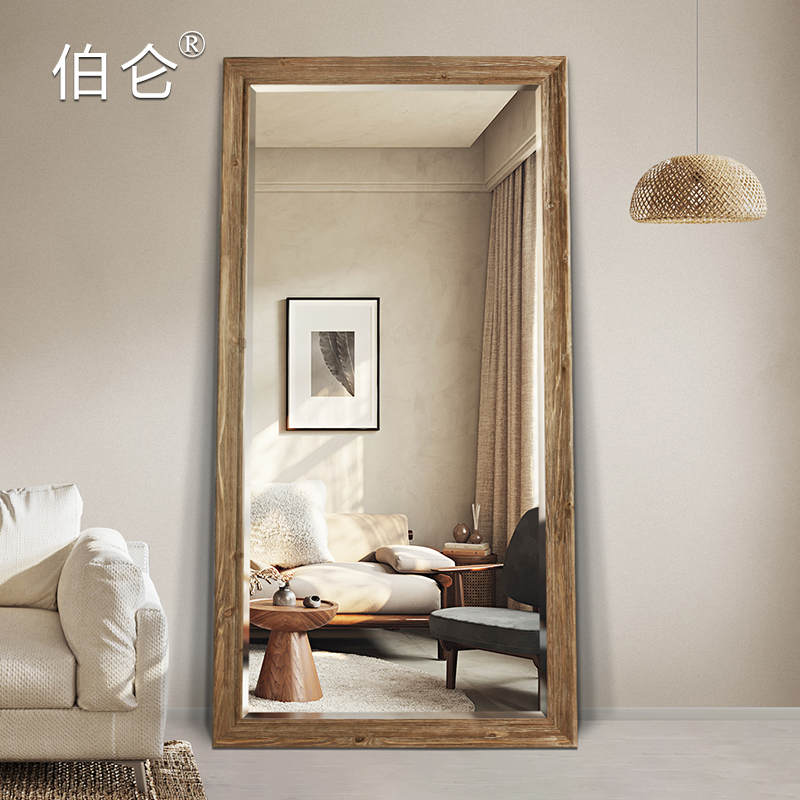 Solid Wood Whole-body Mirror Industrial Retro Full Body Floor Mirror Home Dressing Goggles Wall-mounted Clothing Shop Fitting Oversized Mirror