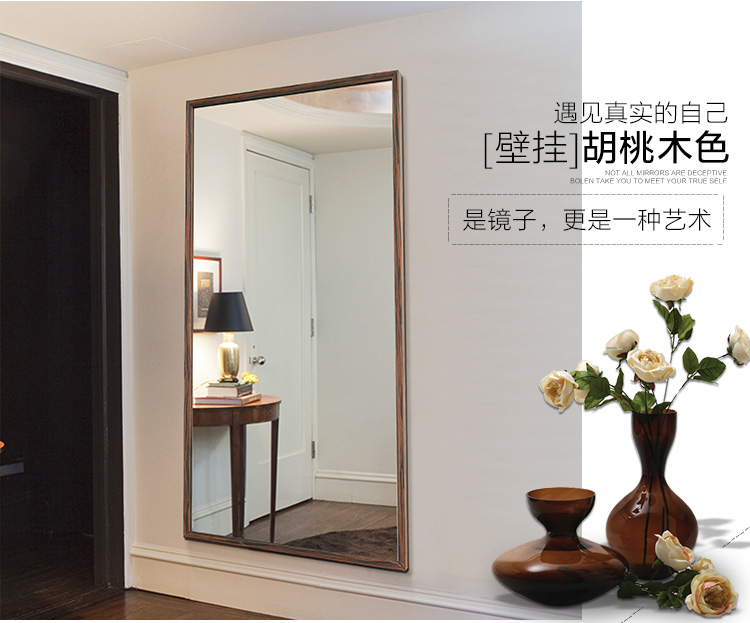 Gương chống cháy nổ rắn gương Bắc Âu gương chiều dài đầy đủ gương phù hợp gương đơn giản cửa hàng quần áo gương di chuyển gương tường - Gương gương soi toàn thân khung gỗ
