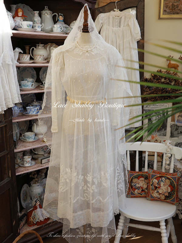 Antique Wedding Dress French Blues Lace Embroidered Long-Sleeved Shirt Women's Summer New Design Dress