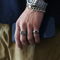 European and American retro rings for men, trendy brand, American style, niche design, boys' ring opening, adjustable skull cross