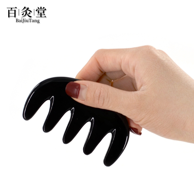 Black buffalo horn comb wide tooth massage comb head scraping meridian comb large tooth health gift comb scraping comb