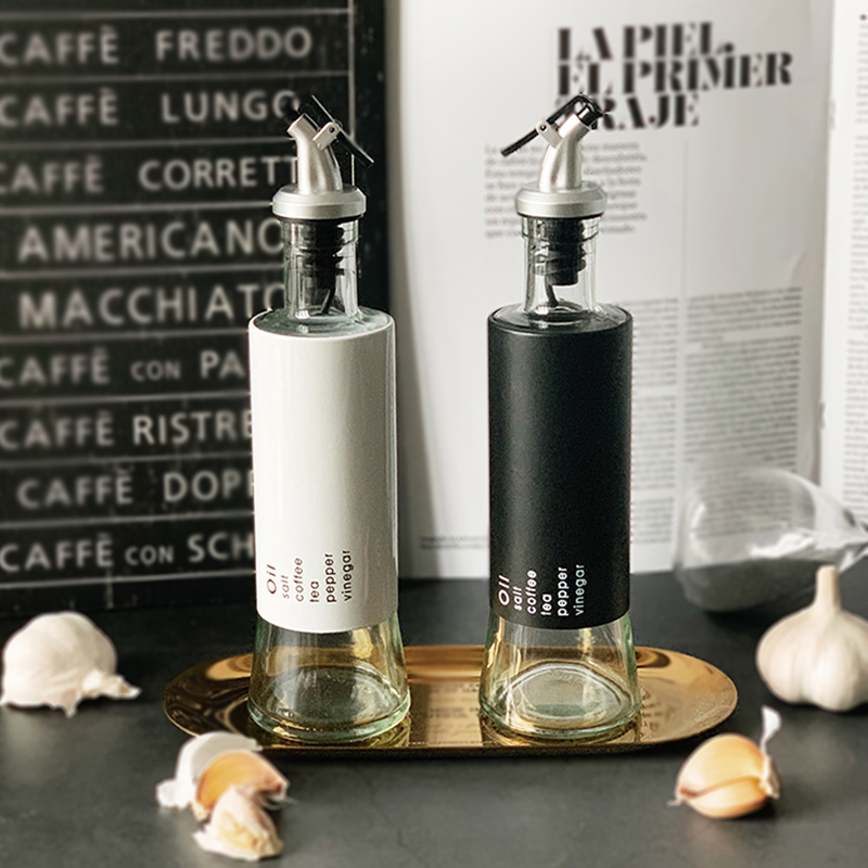 Homeside Oil Bottle Sauce Bottle Nordic Ins Soy Sauce Vinegar Bottle Minimis Black & White Stainless Steel Leakproof Glass Pot