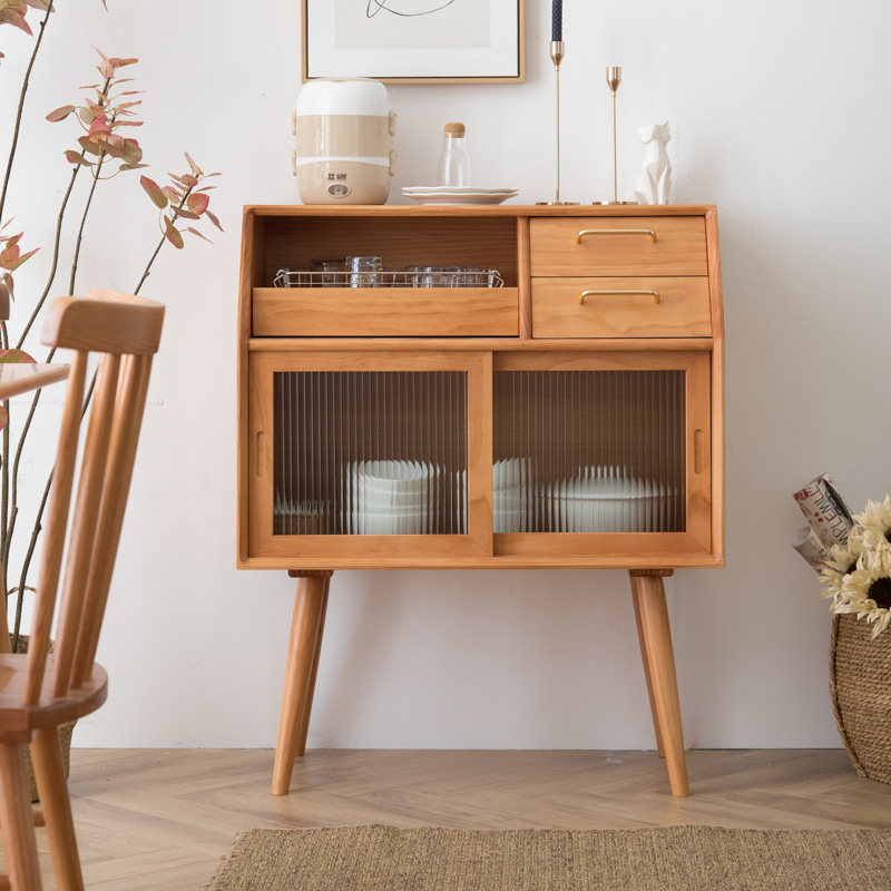 Nordic sideboard against the wall modern minimalist living room storage cabinet Japanese-style home solid wood storage tea cabinet shelf