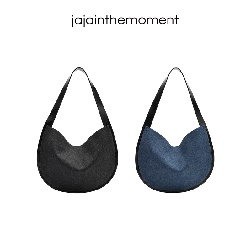 Jaja Cowhide Canvas Lightweight Curved Half Moon Shoulder Bag Ba020001