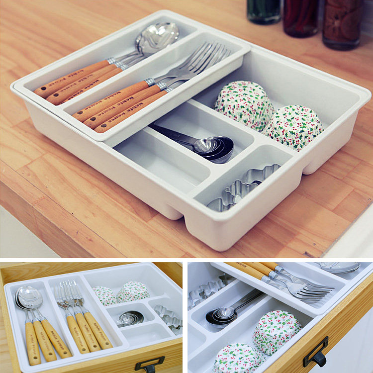Korea imported tableware finishing box Chopstick box Plastic partition box Overall cabinet storage box Drawer storage box