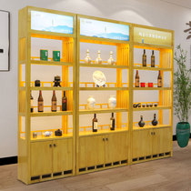 Solid wood tea cabinet shelf display stand Agricultural and sideline products shelf display cabinet New Chinese Nakajima tobacco and wine display cabinet