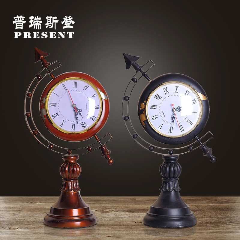Clock desk European American home decoration decoration globe clock ornaments study soft installation black red