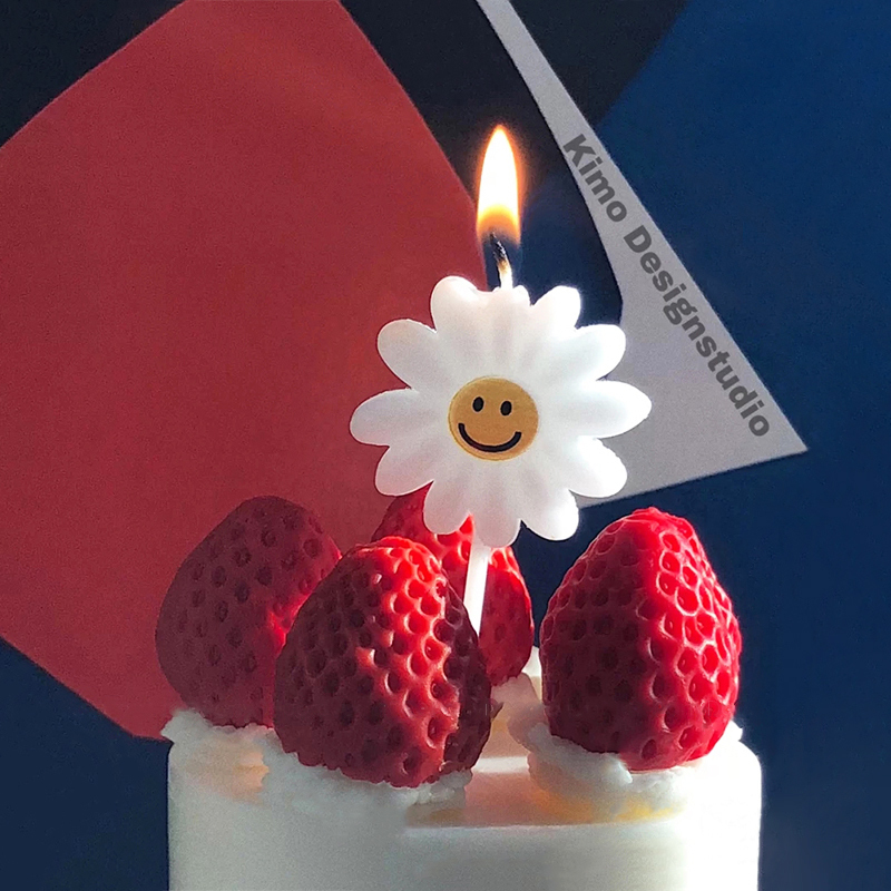 ins Korean-Style Fresh and Cute Smiley Face Daisy Sunflower Flower Birthday Cake Candles Korean Candle Decoration