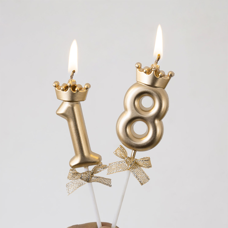 Champagne Gold and Silver Bow Number Candle Cake Topper for 18Th, 30Th, Goddess, Princess Birthday Party Decoration