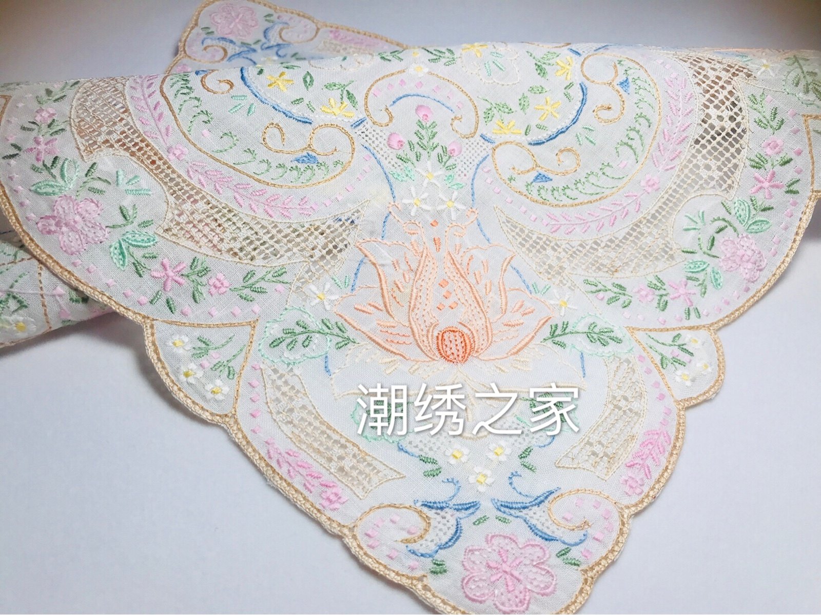 復古手帕汕頭刺繡手帕出口日本原單手帕手工刺繡抽紗女士手帕