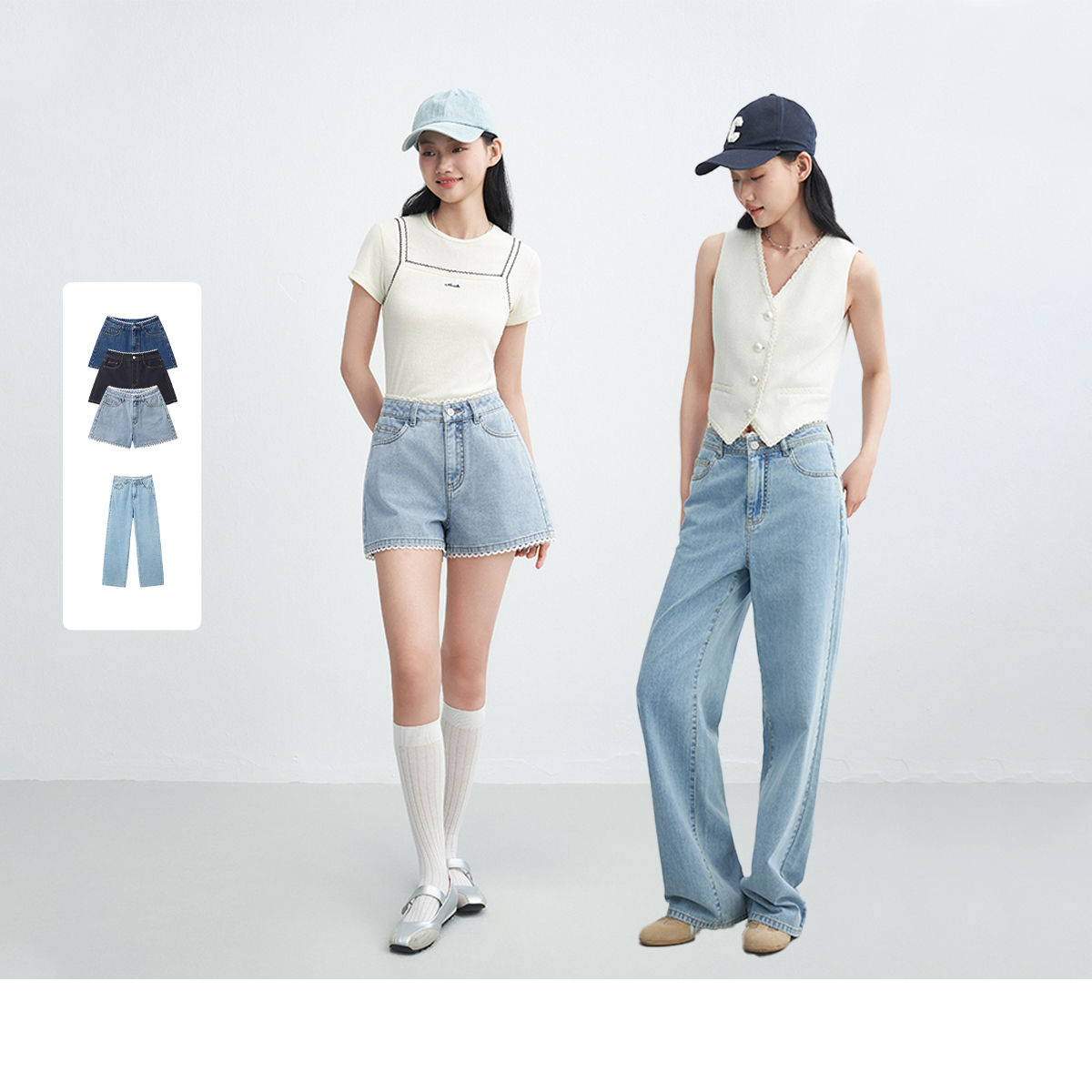 Le Ting レースデニムショートパンツ