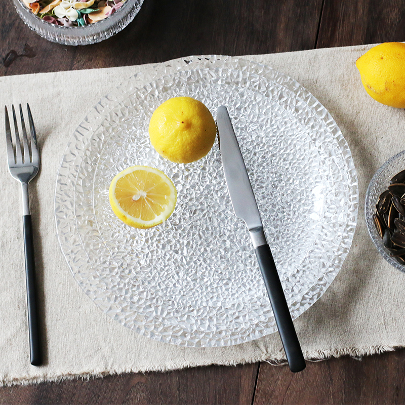 Ice Pattern Glass Pan Flat Pan Fruit Parquet Tray Challapan Cake Refreshment Snack Dinner Plate Fish Disc tray