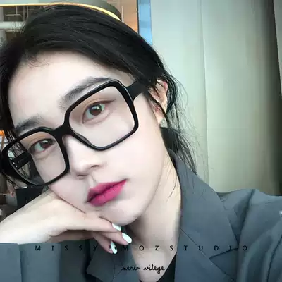 2019 New Korean version of Chao Net Red big frame square black glasses frame women big round face thin myopia glasses frame
