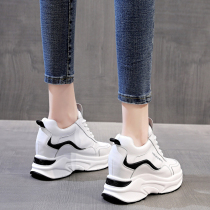 8cm genuine leather inner heightening womens shoes thick bottom 2022 spring and autumn models 100 hitch slim white shoes sports casual old daddy shoes