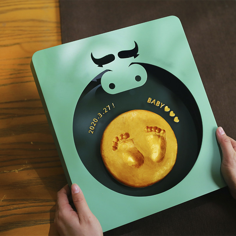 Baby Full Moon in the Year of the Ox Commemoration Of Hand And Foot Print Baby HandPrint Footprint Baby 100 Days Hand and Foot Print Mud Fetal Hair Souvenir