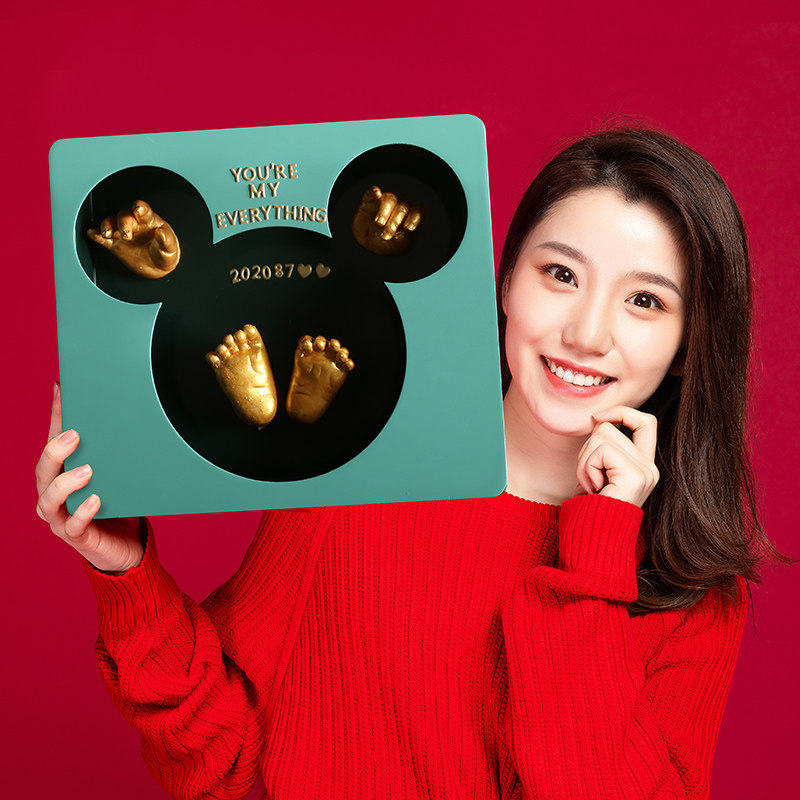 Baby full moon 100 days anniversary gift footprint mud commemorative newborn baby stereoscopic model hand and foot print gift box