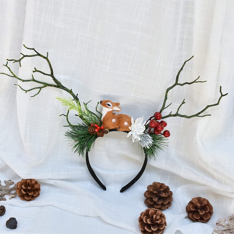 Mori simulation antler headband photo antique photo elk headdress Christmas headdress wedding photography deer