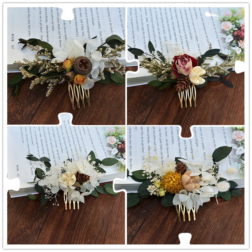 Forest department Dried flowers Immortalized flowers comb Natural preserved flowers Headdress Bridal hair accessories Photo studio photo head flower wedding wedding
