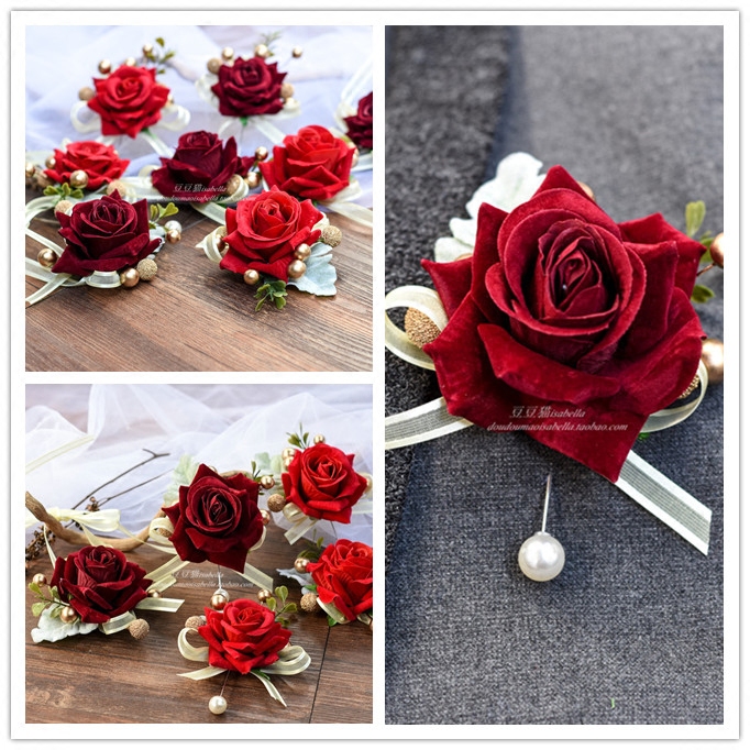 European style bride groom welcome corsage hand flower red corsage Chinese corsage wedding corsage Bridal wedding ideas