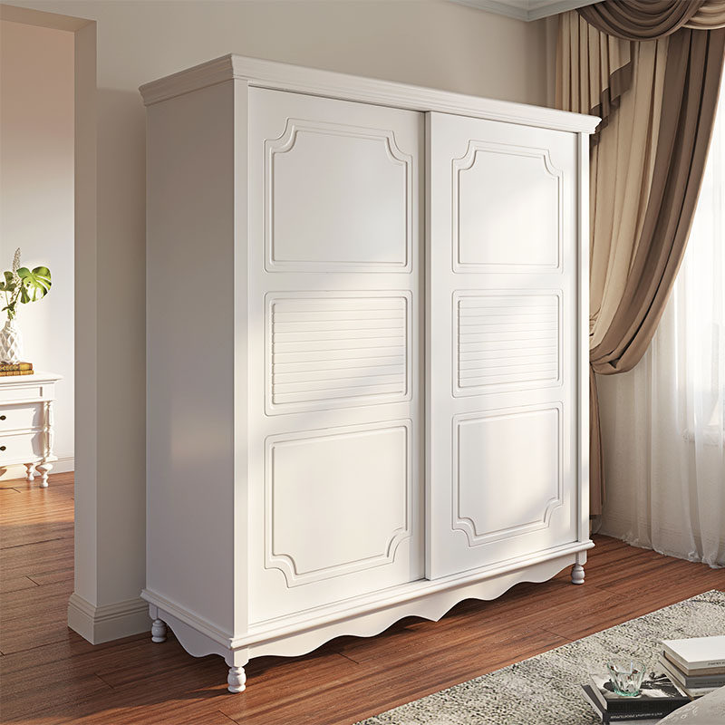 Korean sliding door wardrobe two-door solid wood foot sliding door cabinet bedroom sliding door assembly sliding door small apartment wardrobe