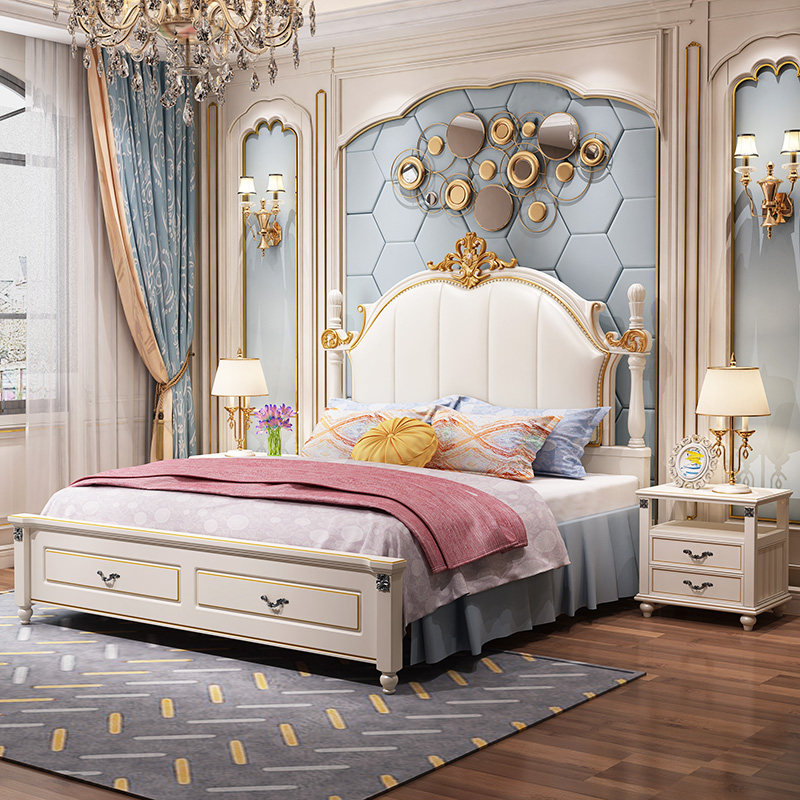 American-style bed pastoral 1 8m master bedroom double bed princess bed wedding bed light luxury leather bed furniture set simple European bed