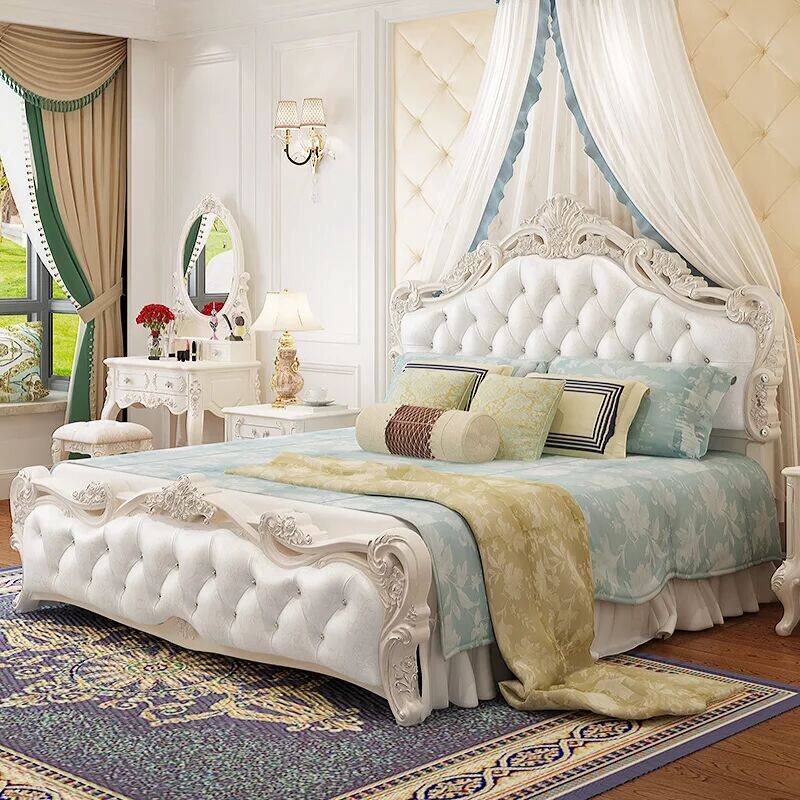 European - style bed 1 8m solid wood double bed Living room simple French - bed wedding bed Bedroom carved flower bed