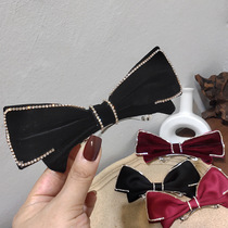 Korean three-dimensional bow hairclip velvet rhinestone retro fashionable ins Joker rabbit ear edge clip top clip hair accessories