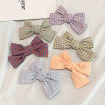 Japan and South Korea new net red bow hairclip college style girl small grid hair card back head broken hair duck clip headdress