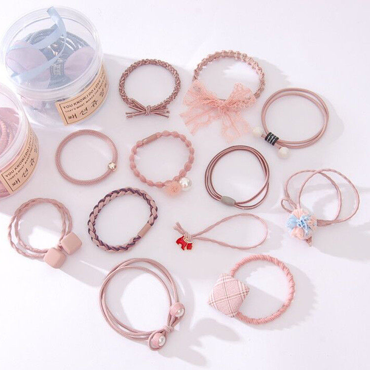 Korean version hair ring hair ring hair accessories Xiaoxian style high elastic rubber band hair ring 12 pieces set