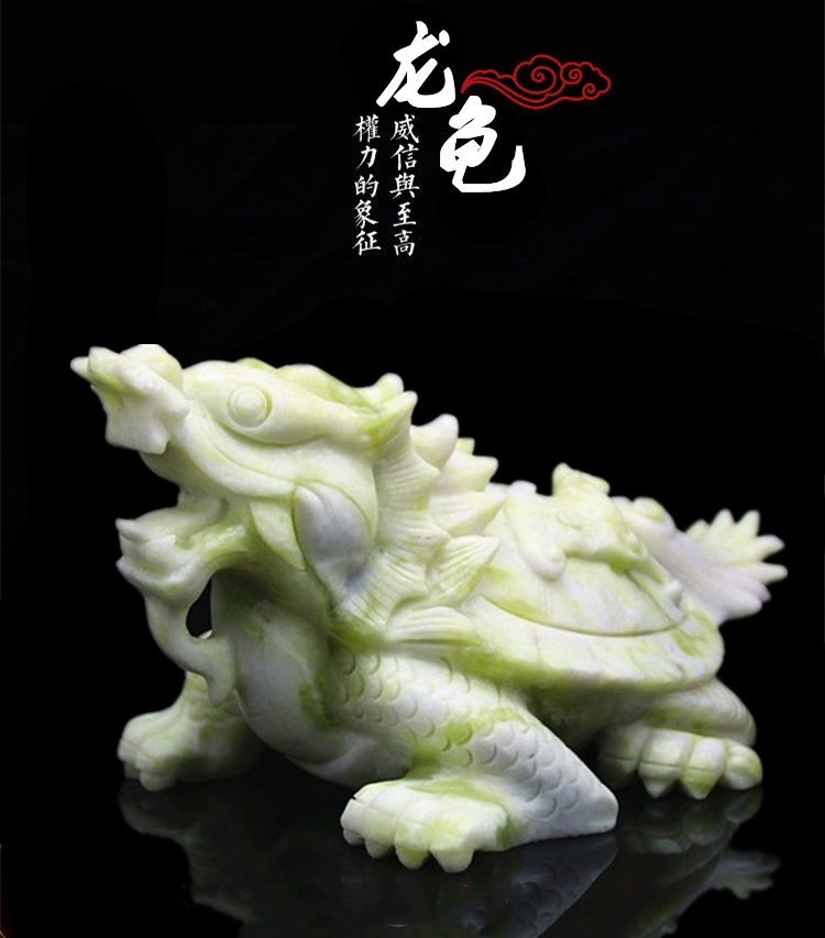 Blue field jade dragon tortoise large swing piece longevity dragon head tortoise living-room office desktop Pau Ping blessings decoration gift