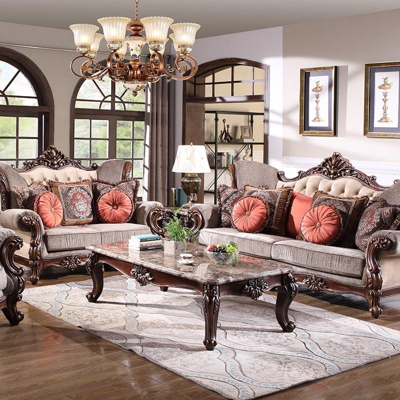 American synchronous luxury American all solid wood sofa art classical European villa Dapingshu living room sofa combination
