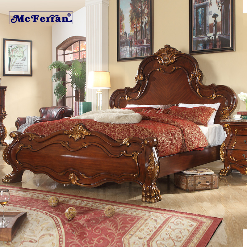 American double bed luxury wedding bed European style retro white princess bed log engraving custom master bedroom set 1 m 8