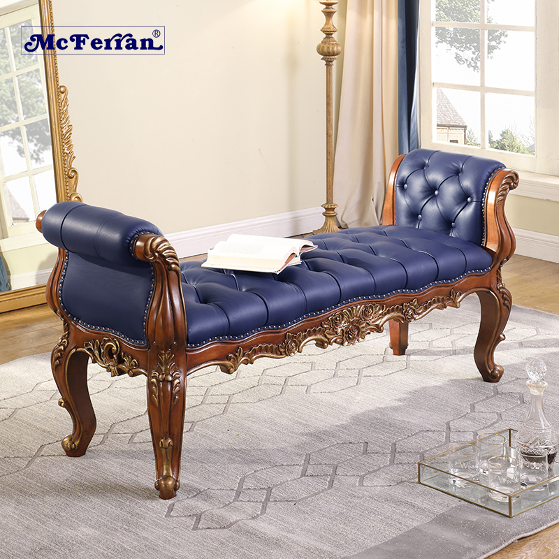 American-style solid wood bed end stool luxury private custom leather bed stool retro carving shoe changing stool bedroom storage cabinet