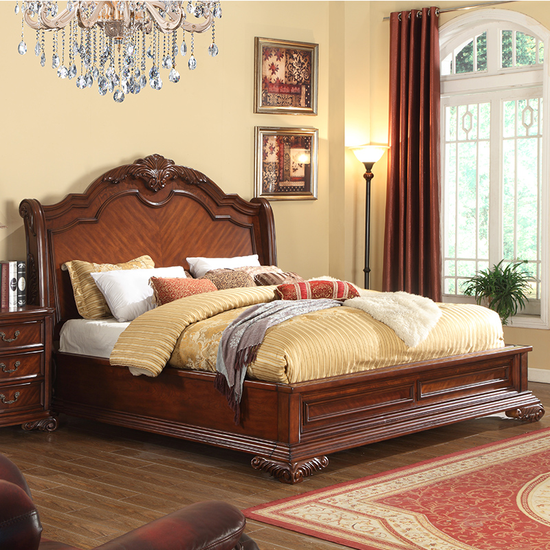 American luxury solid wood bed 1 8m double bed retro white high-end wedding bed old ART classical European bed