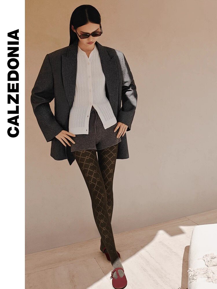 колготки / чулки дна calzedonia25秋冬新女菱格含羊绒保暖裤袜丝袜modc2181
