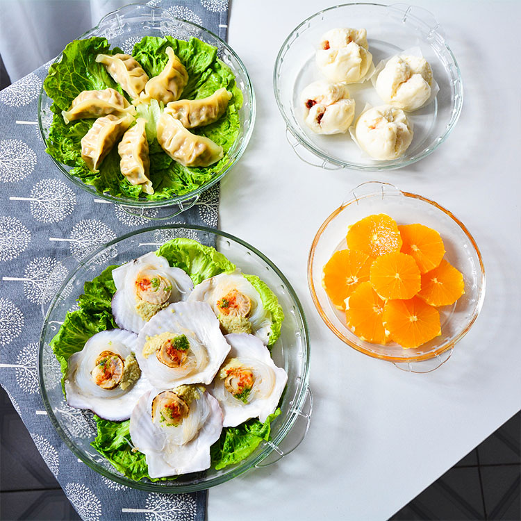 Tempered glass plate Laminated transparent and heat-resistant double ear dish baking dinner tray microwave oven with home baking tray cutlery