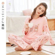 Bộ đồ ngủ cotton hai đầu dành cho nữ tiêu chuẩn Mỹ mới phù hợp với mùa xuân và mùa thu hoạt hình dễ thương có thể mặc đồ cotton tại nhà