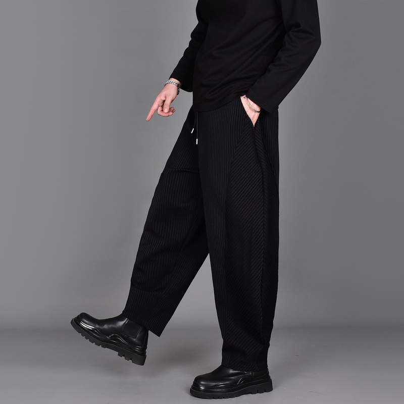 Autumn Drapey Loose-Fit Plus-Size Slim Casual Pants for Men, Dark Style Trendy Brand Fashion Patchwork Striped Harem Cropped Pants Autumn Drapey Loose-Fit Plus-Size Slim Casual Pants for Men, Dark Style Trendy Brand Fashion Patchwork Striped Harem Cropped Pants