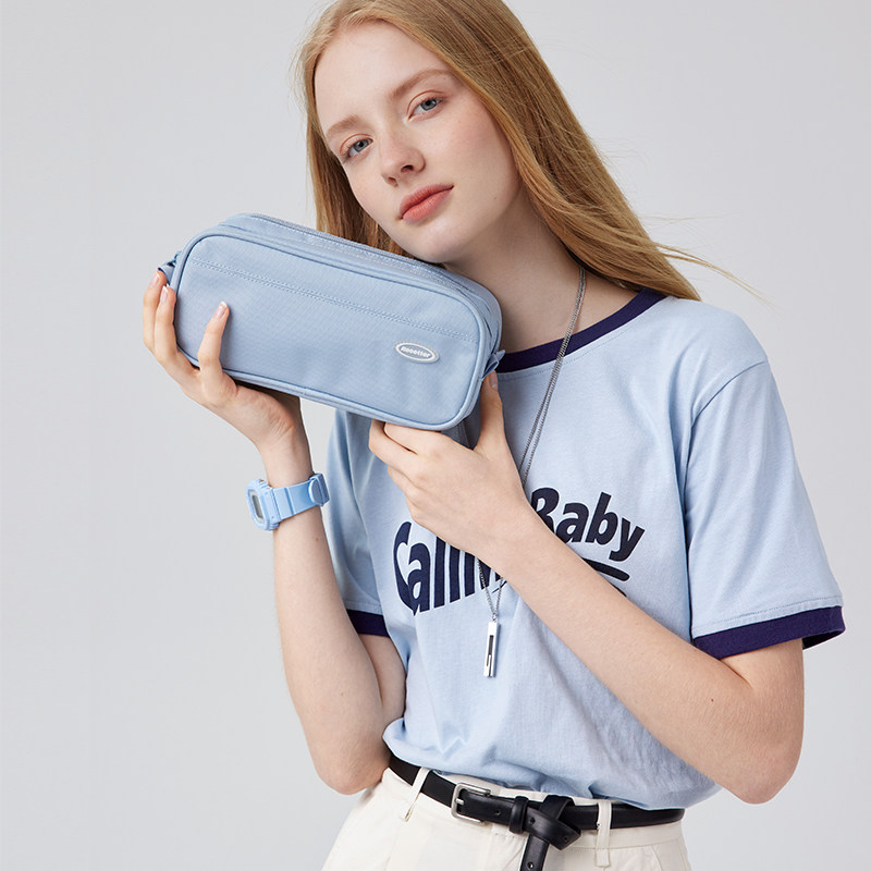 (Members Exclusive) Middle School Students Junior High School Students Solid Color Pen Bag Horizontal Square Casual Large Capacity Storage Versatile