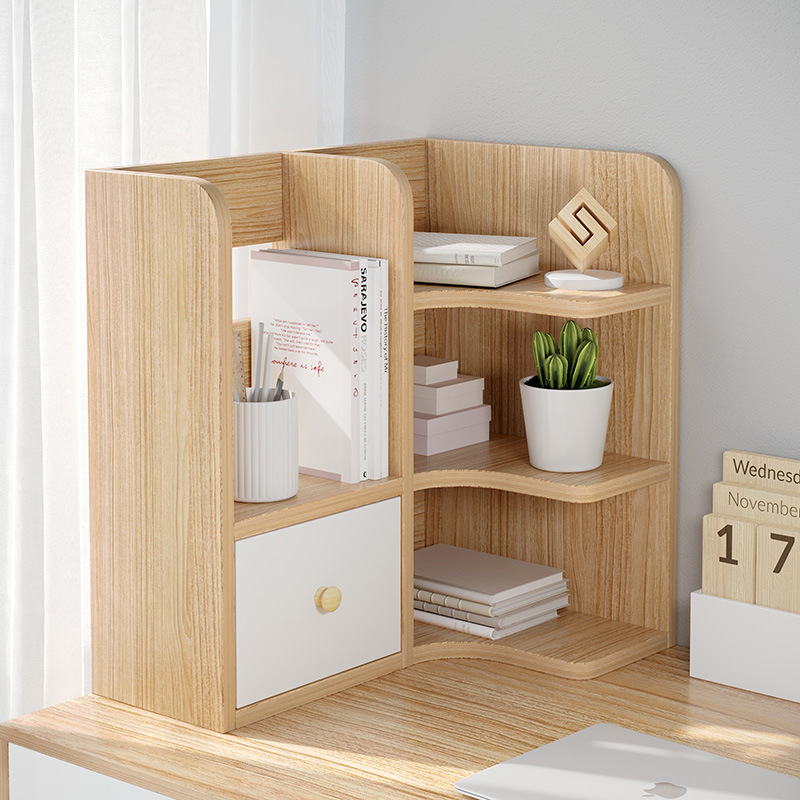 Corner Cosmetics rack Desktop Bookshelf Small station desk corner accommodating rack Students desk small bookcase-Taobao