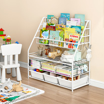 Childrens bookshelf picture book shelf multi-layer floor book storage rack iron shelf toy rack White
