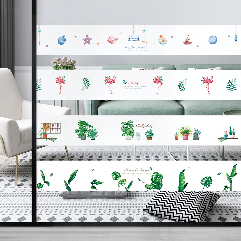 Window glass door sticker creative personality window flower waistline sliding door decoration powder room anti-collision strip film frosted