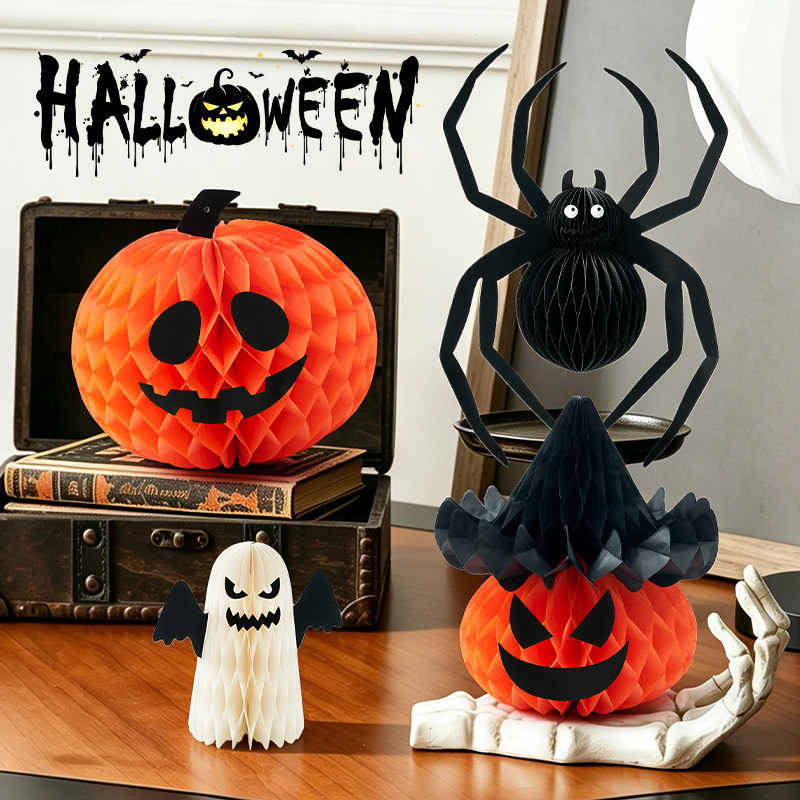 Halloween decorations, pumpkin ghost desktop ornaments, shop scene decorations, atmosphere-enhancing photo props, gifts