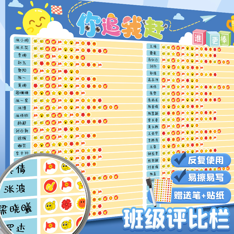 You chased me in a rush to review the bar wall sticker classroom placement Decoration Class Praise column Kindergarten Red Flowers Reward List Sticker