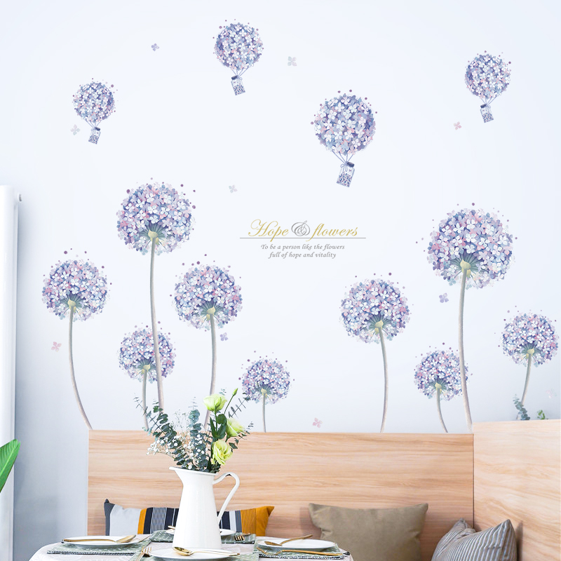 Girl heart room purple dream flower ball decoration bedroom warm wall sticker living room background wall sticker art