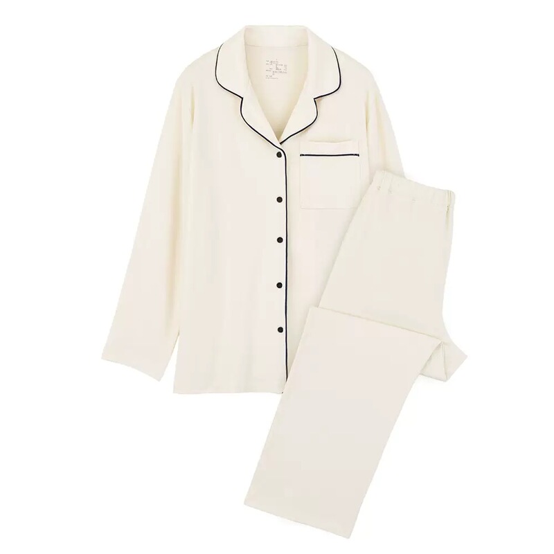 Muji Japanese-Style Premium A-Grade Modal Blended Pure Cotton Knit Long-Sleeve Long-Pants Pajamas for Men and Women Couples Loungewear