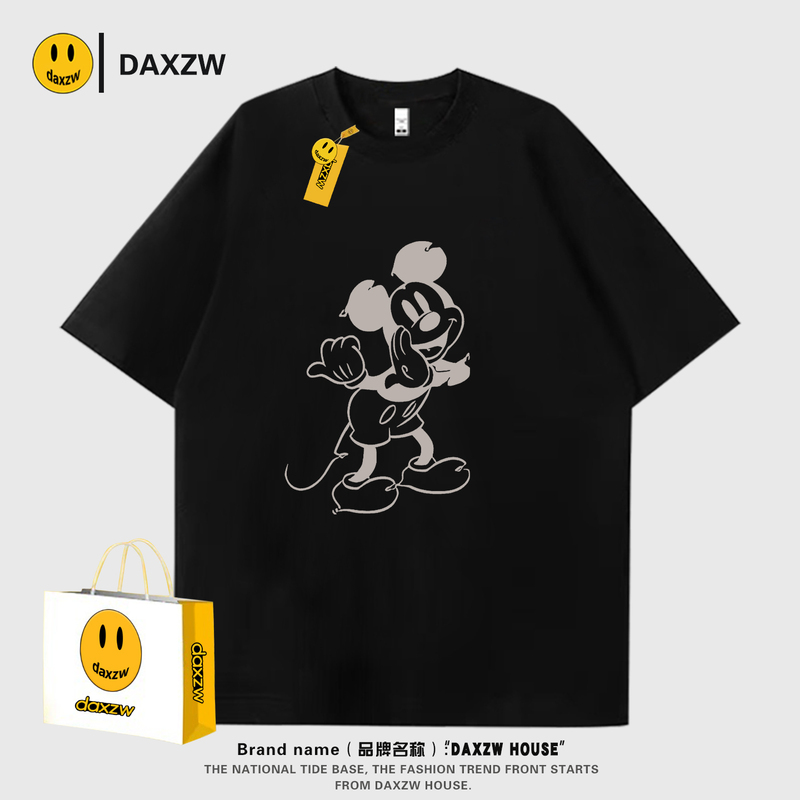 Daxzw American Cartoon Fun Mickey Pattern Heavyweight Trendy Brand Retro Round Neck Summer Pure Cotton Short-Sleeved T-Shirt for Men and Women Daxzw American Cartoon Fun Mickey Pattern Heavyweight Trendy Brand Retro Round Neck Summer Pure Cotton Short-Sleeved T-Shirt for Men and Women