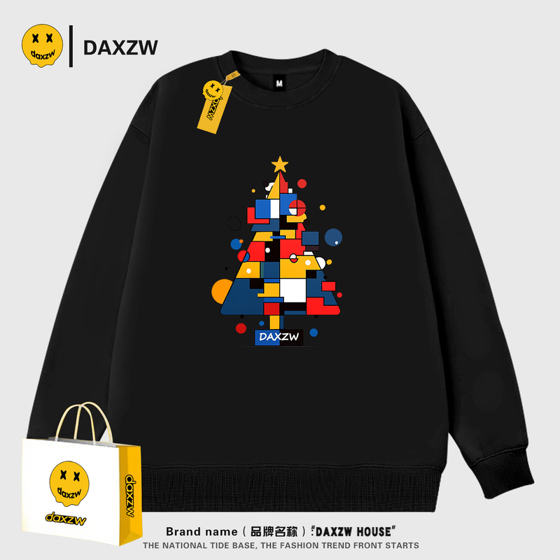 Daxzw American Trendy Brand Christmas Tree Vintage Style Loose Round Neck Top Unisex Couple Autumn and Winter New Long-Sleeved Sweatshirt Daxzw American Trendy Brand Christmas Tree Vintage Style Loose Round Neck Top Unisex Couple Autumn and Winter New Long-Sleeved Sweatshirt