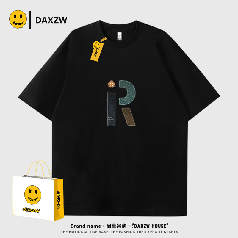 Daxzw Trendy Short-Sleeved T-Shirt for Men and Women, Loose Fit, Lettering on the Back, Thick Version with Engraved Print, Summer 2026