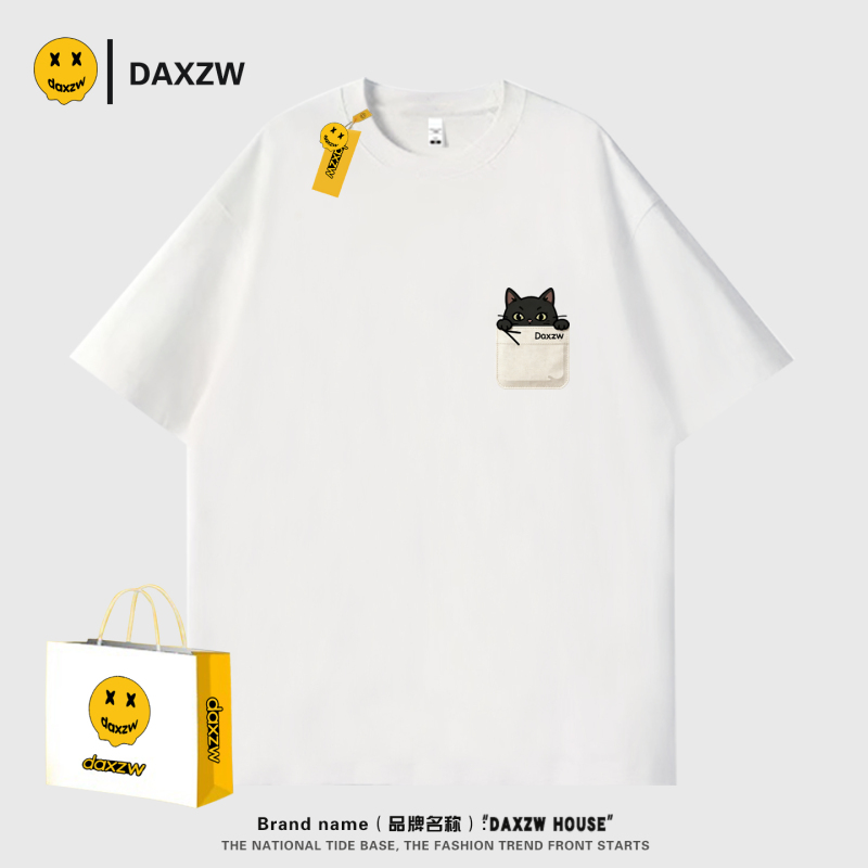 Daxzw American Cartoon Style Cat Print Short-Sleeved T-Shirt for Men and Women, Loose Round Neck Pullover, Versatile for Summer Daxzw American Cartoon Style Cat Print Short-Sleeved T-Shirt for Men and Women, Loose Round Neck Pullover, Versatile for Summer